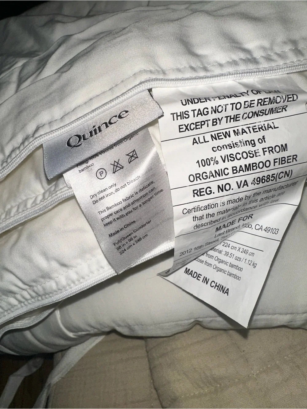 QUINCE White 100% Viscose from Organic Bamboo Comforter Soft - NWOT Full/Queen